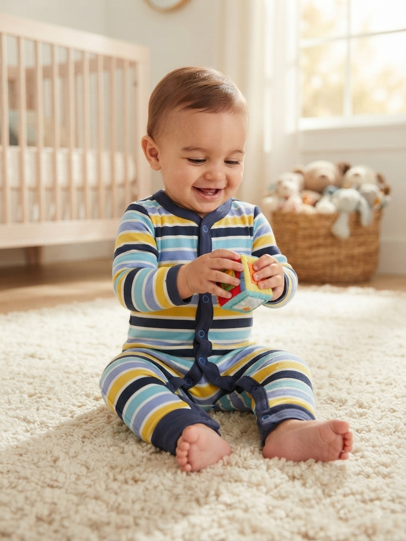 Multiple colour stripes (snap button)-Baby High quality jumpsuit