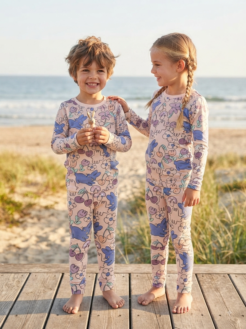 Blue bunnies, cherries, and floral-Premium winter wears LoopKnit