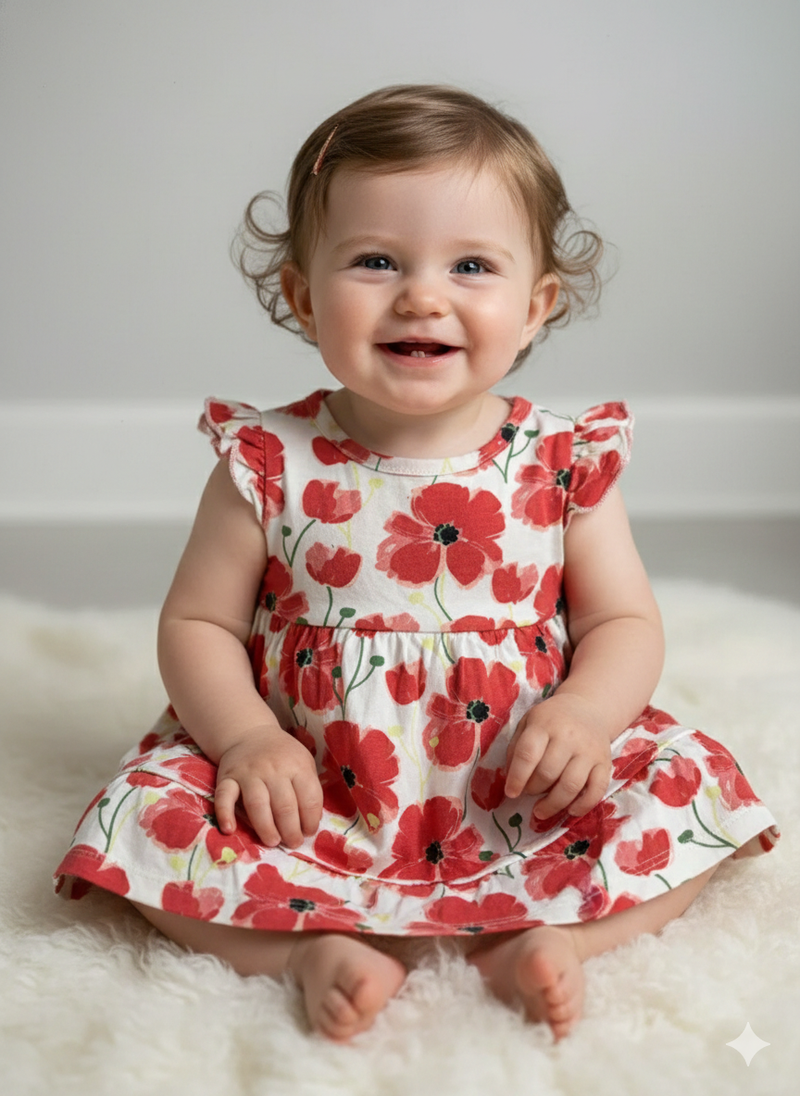 White with hibiscuss flowers -Sleeveless Frock