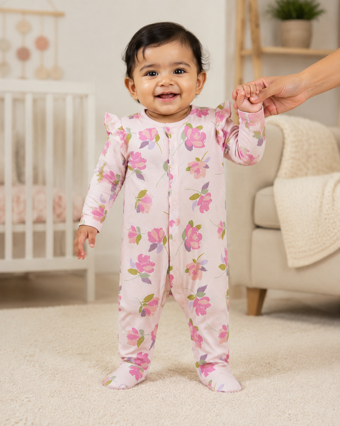 Pink Flowers🌸 with shoe(snap button)- Baby high quality jumpsuit