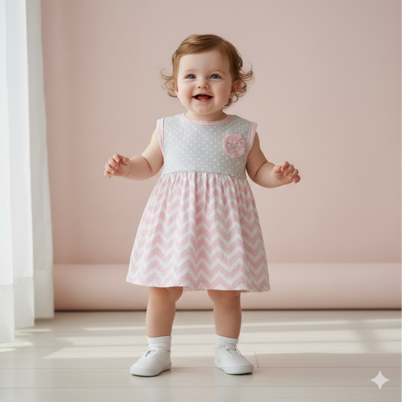 Pink & grey-Baby frock