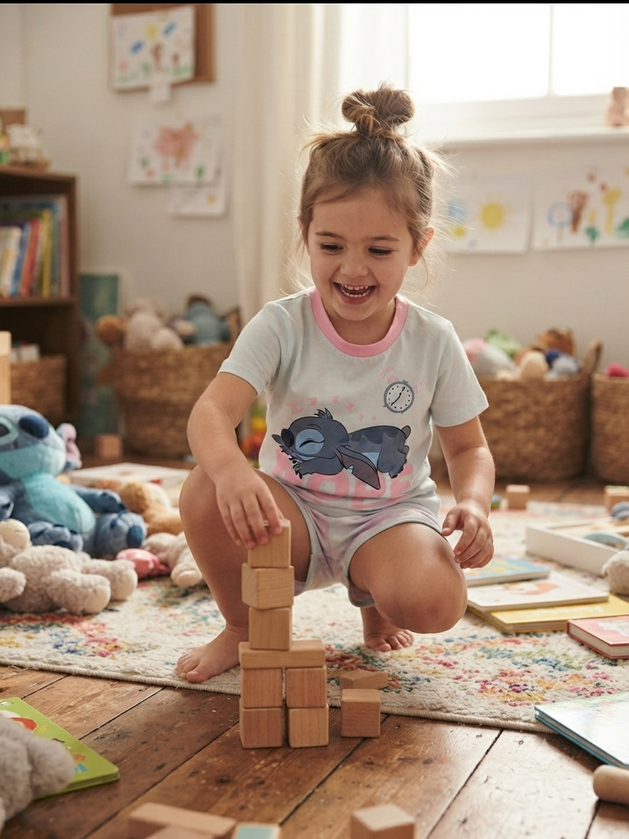 Blue with sleeping stitched -Girl shorts set