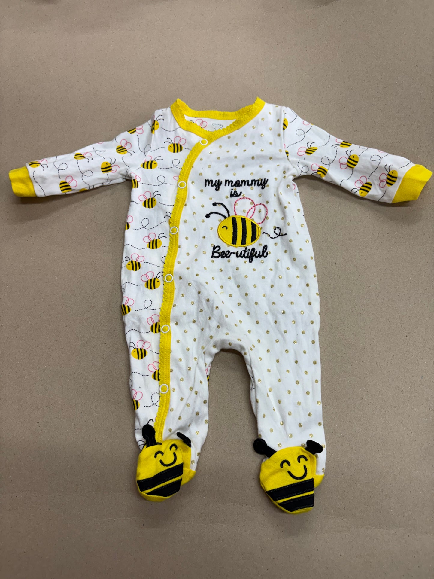 Yellow and black 🐝 with shoe (snap button)-Baby High quality jumpsuit