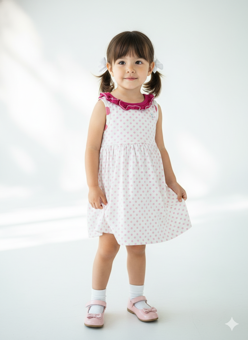 White with pink dot -Frock