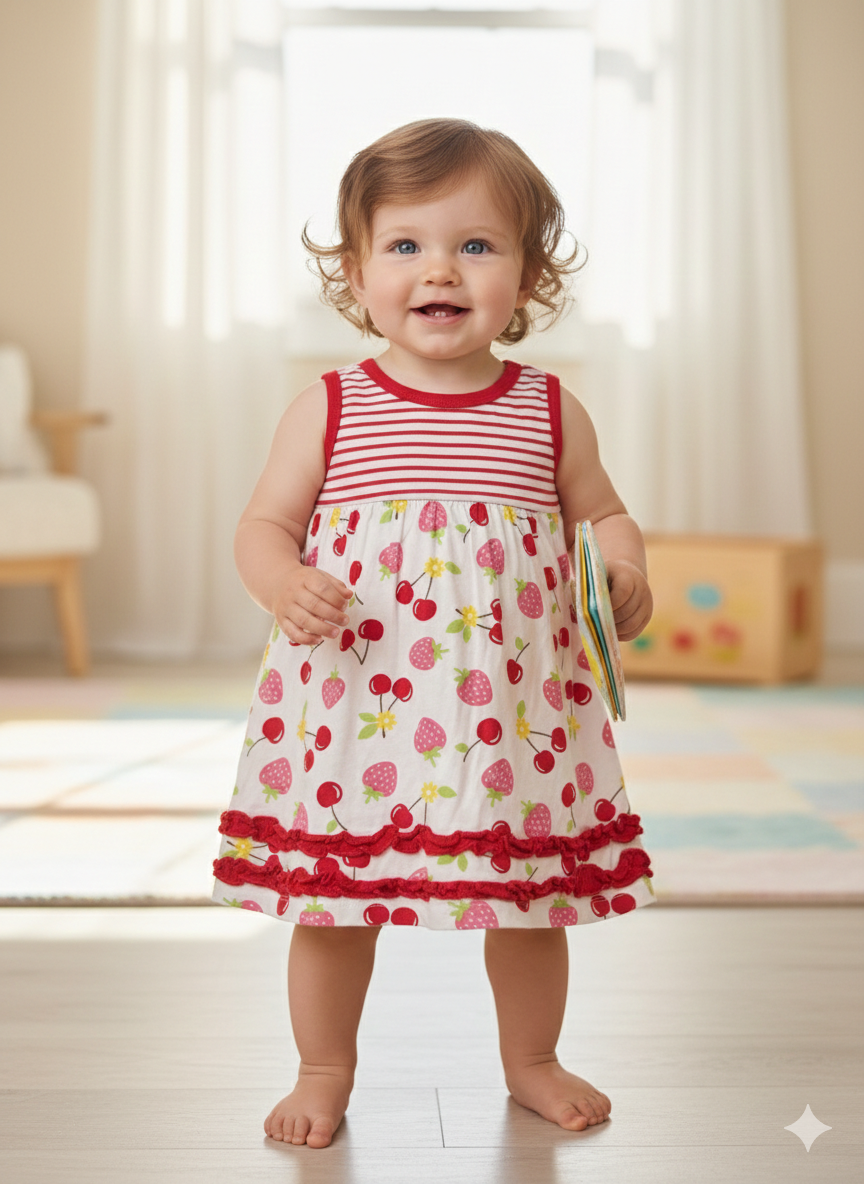 Red  cherry  & strawberry Baby Sleeveless Frock
