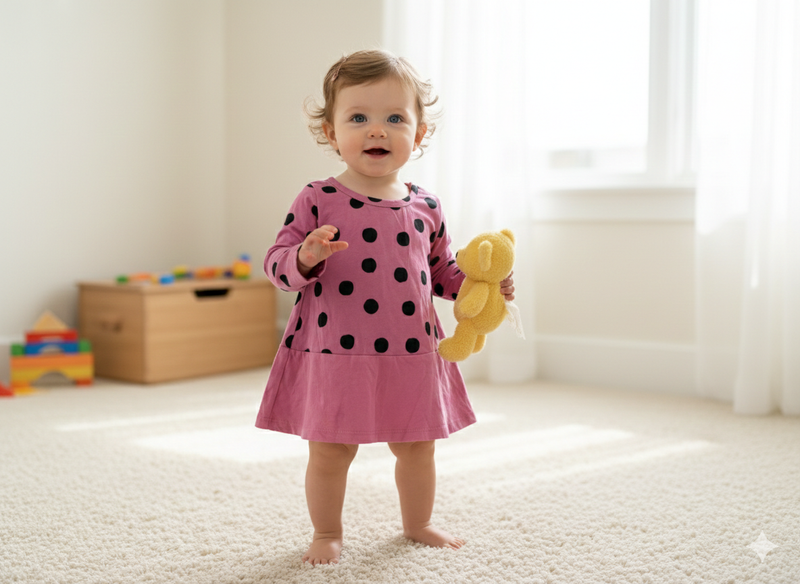 Pink with black dots -Baby Full Sleeve top