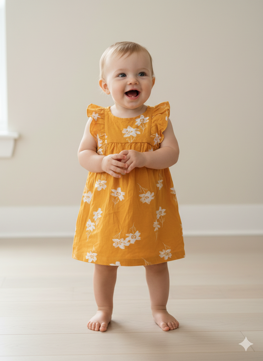 Yellow with white flowers - Baby Sleeveless Frock