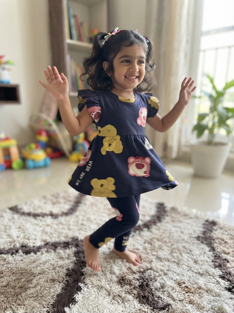 Dark Blue peplum co - ord girls set Sep1