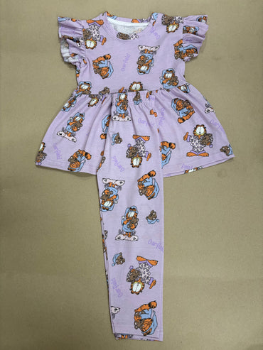 Light purple Garfield print 21/8-Peplum Girls set