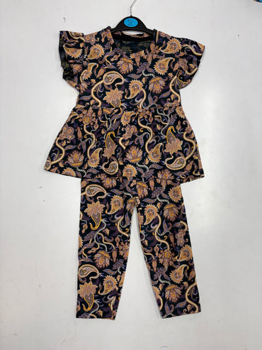 Golden Floral light pink peplum co - ord girls set Sep