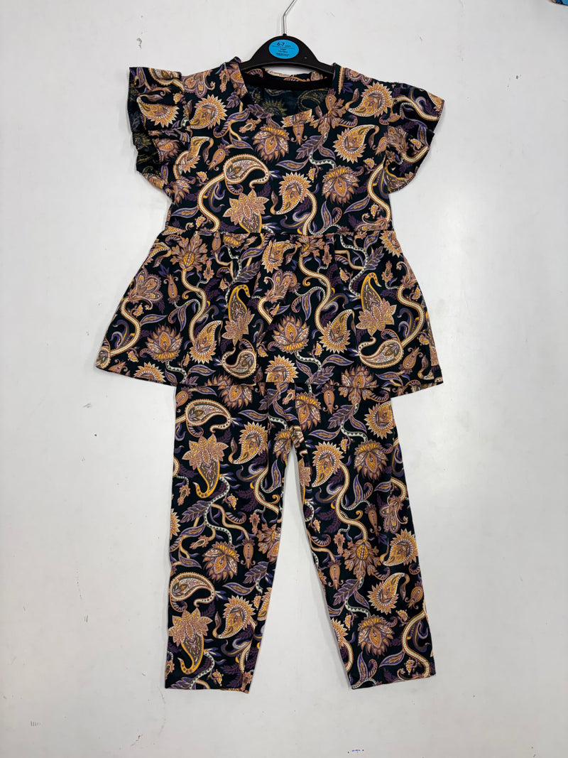 Golden Floral light pink peplum co - ord girls set Sep