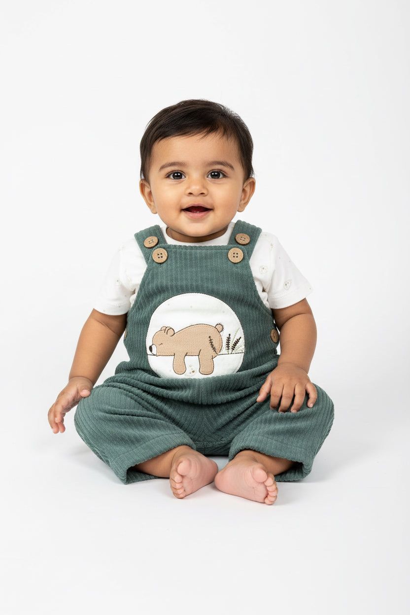 Dark green with bear 🧸- Dungaree