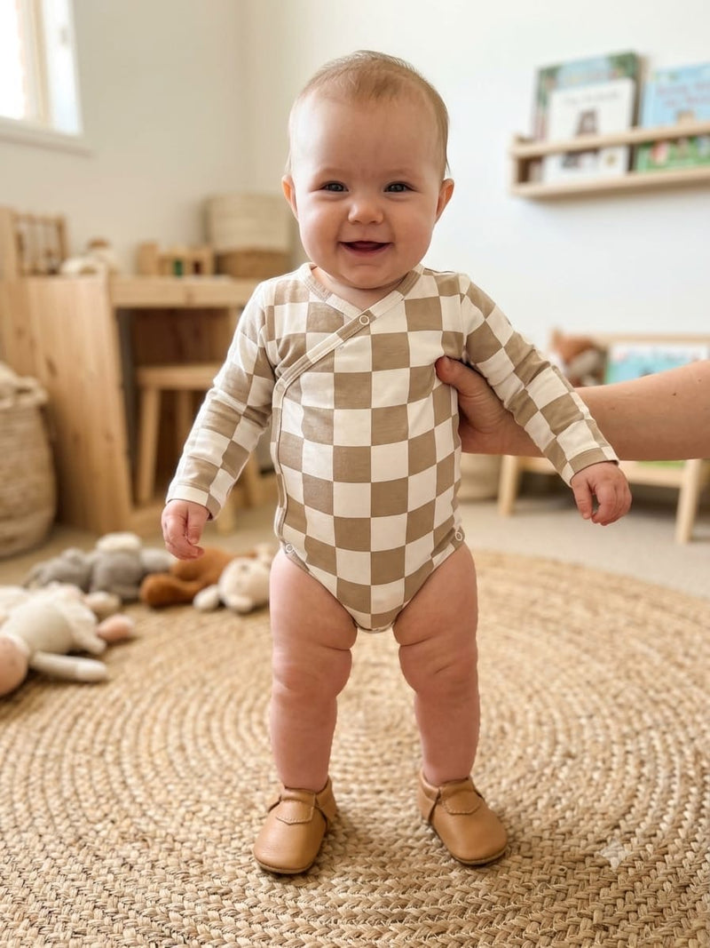 Half white & brown squares Baby romber full sleeve