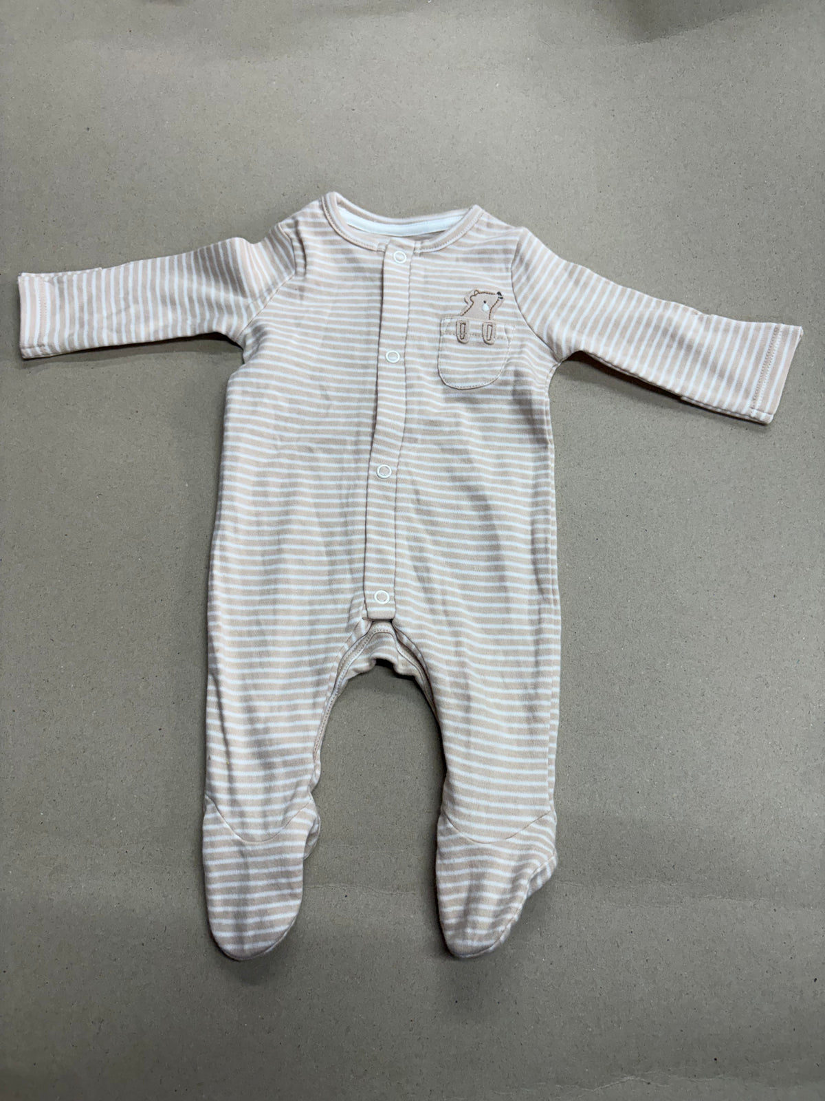 Beige and white striped with shoe (Zipper)-Baby High quality jumpsuit