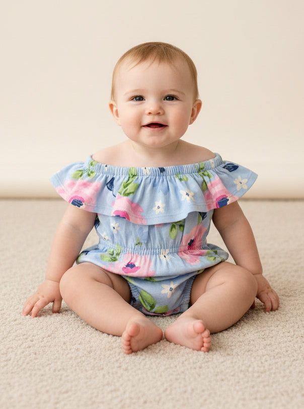 Blue floral - Baby Romper