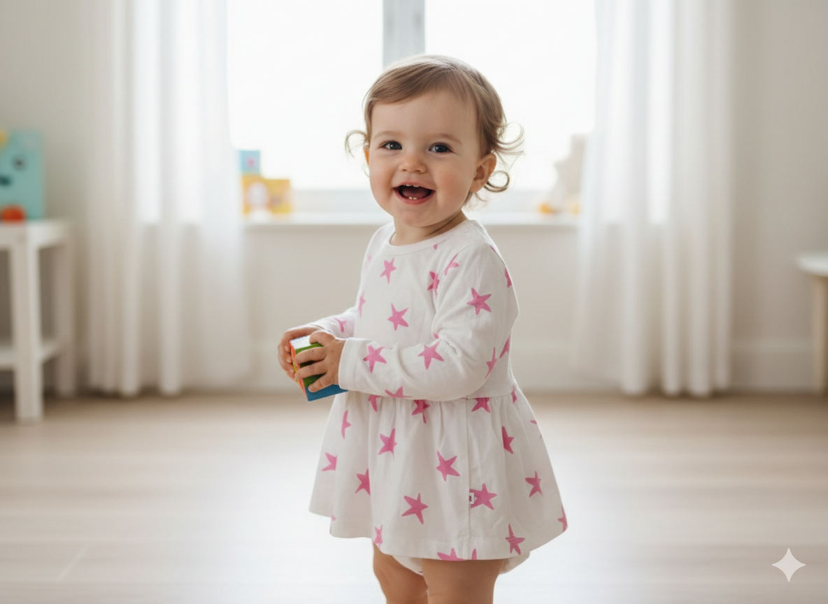 White with pink Star -Baby full Sleeve top