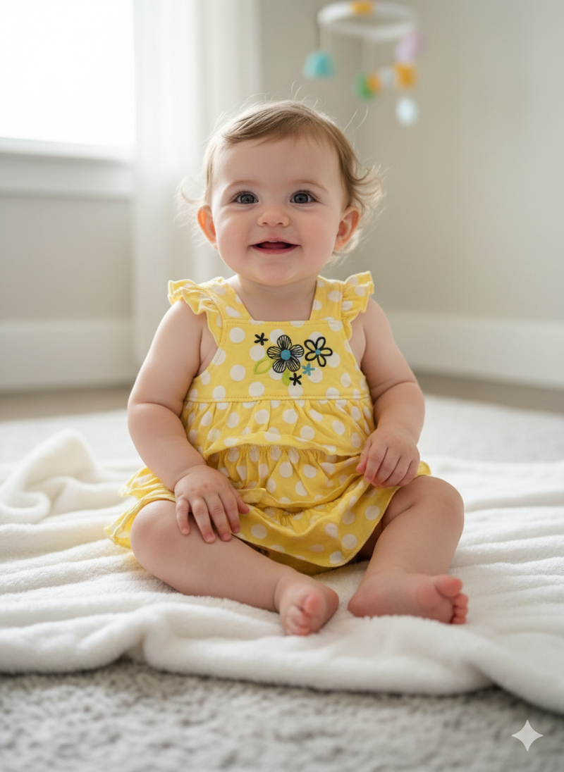 Yellow dot- onesies frock