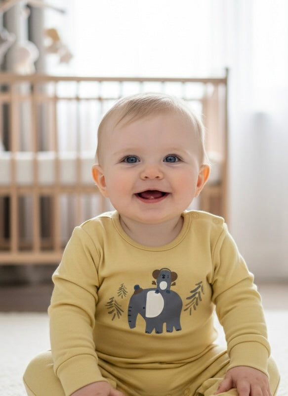 Yellow with elephant  - Baby Jumpsuits High Quality