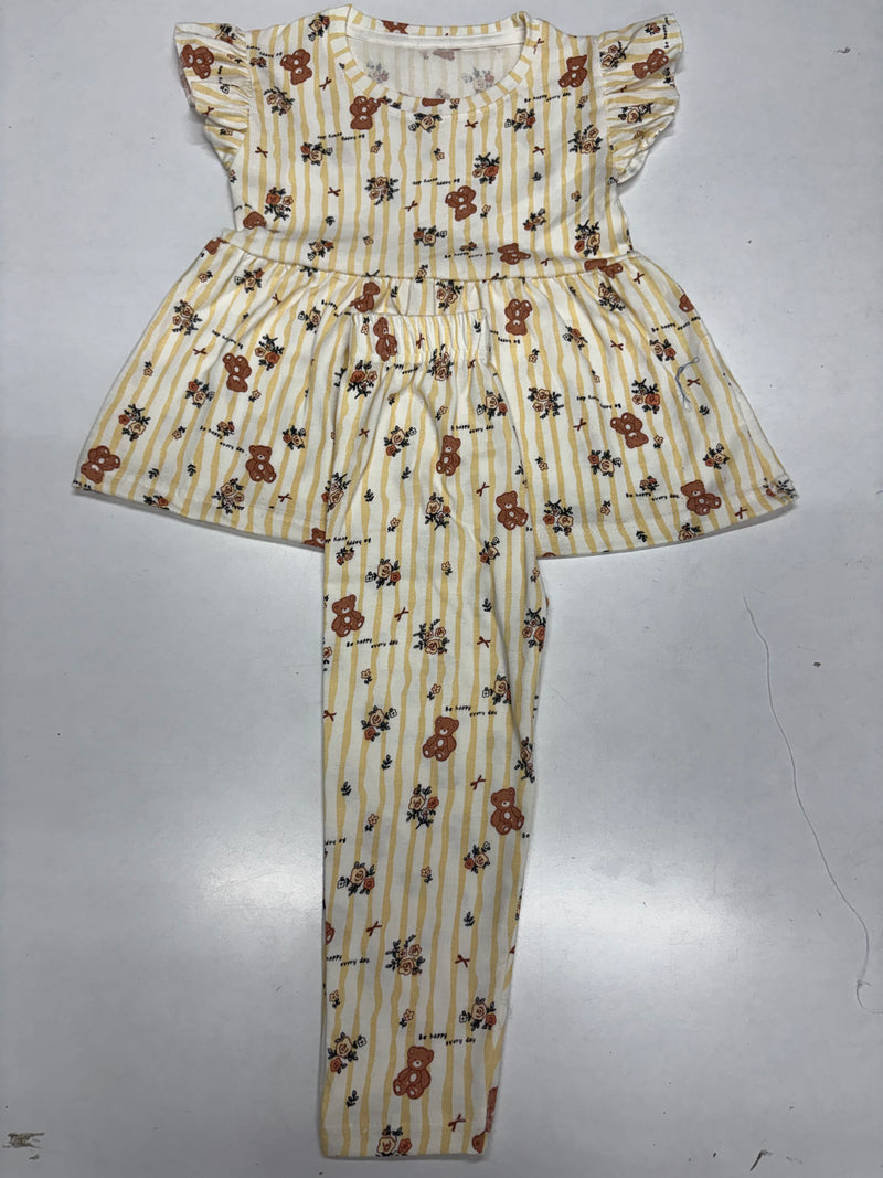 White and yellow stripes Peplum Co-Ord Girls Set