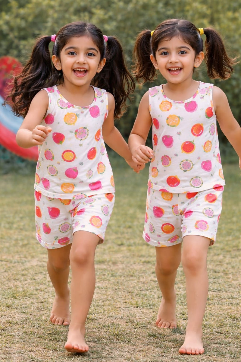 Ivory Base with Fruity pink Sleeveless co-ord set