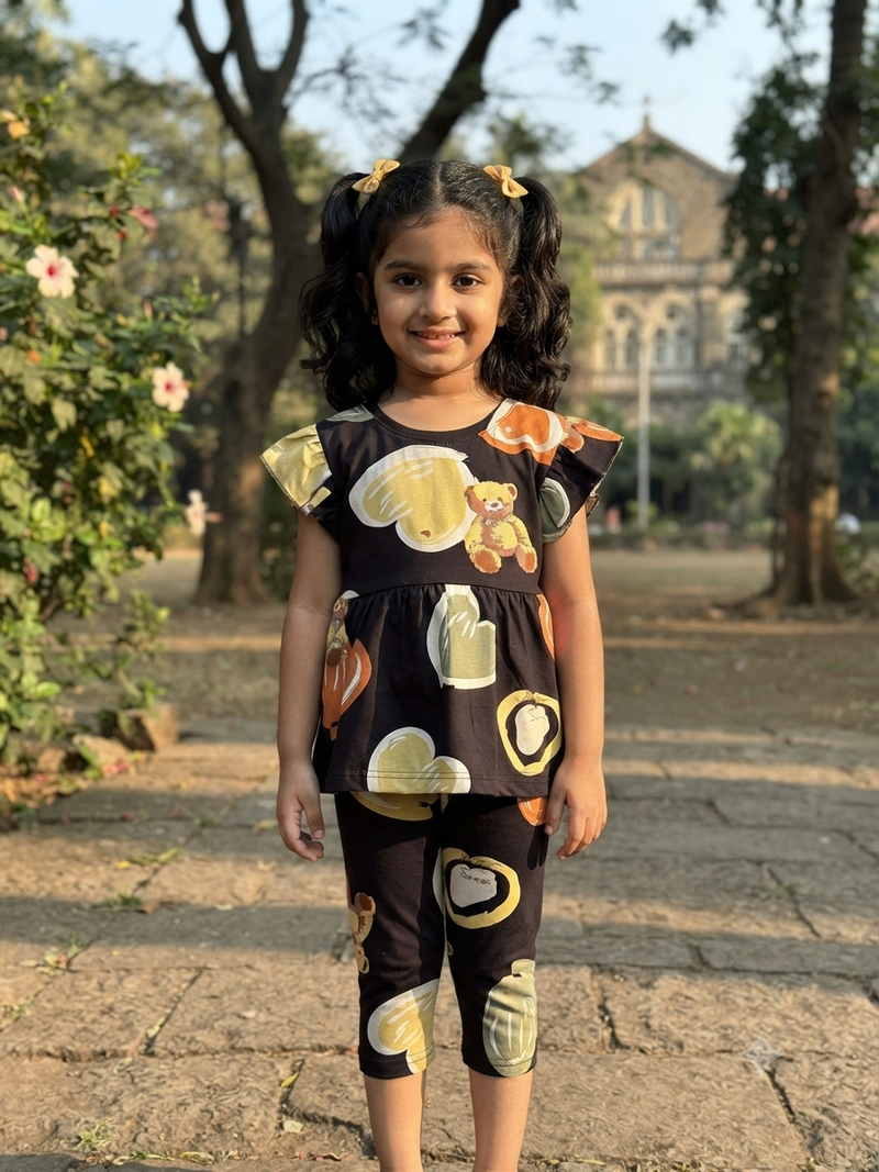 Black with multi heart, peplum co - ord girls set Sep