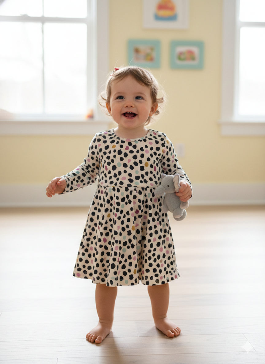 Black  dot - full sleeve frock