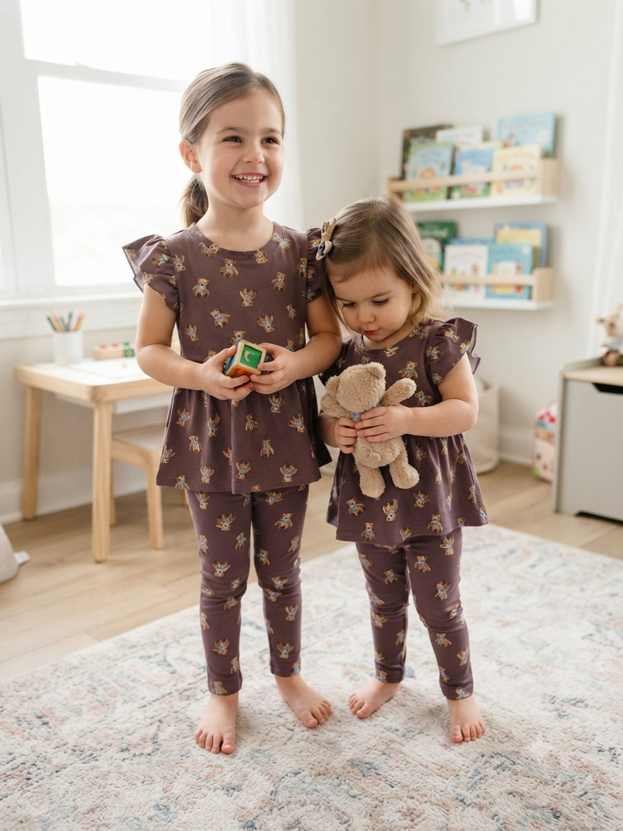 Teddy bear print 21/8 -Peplum Girls set