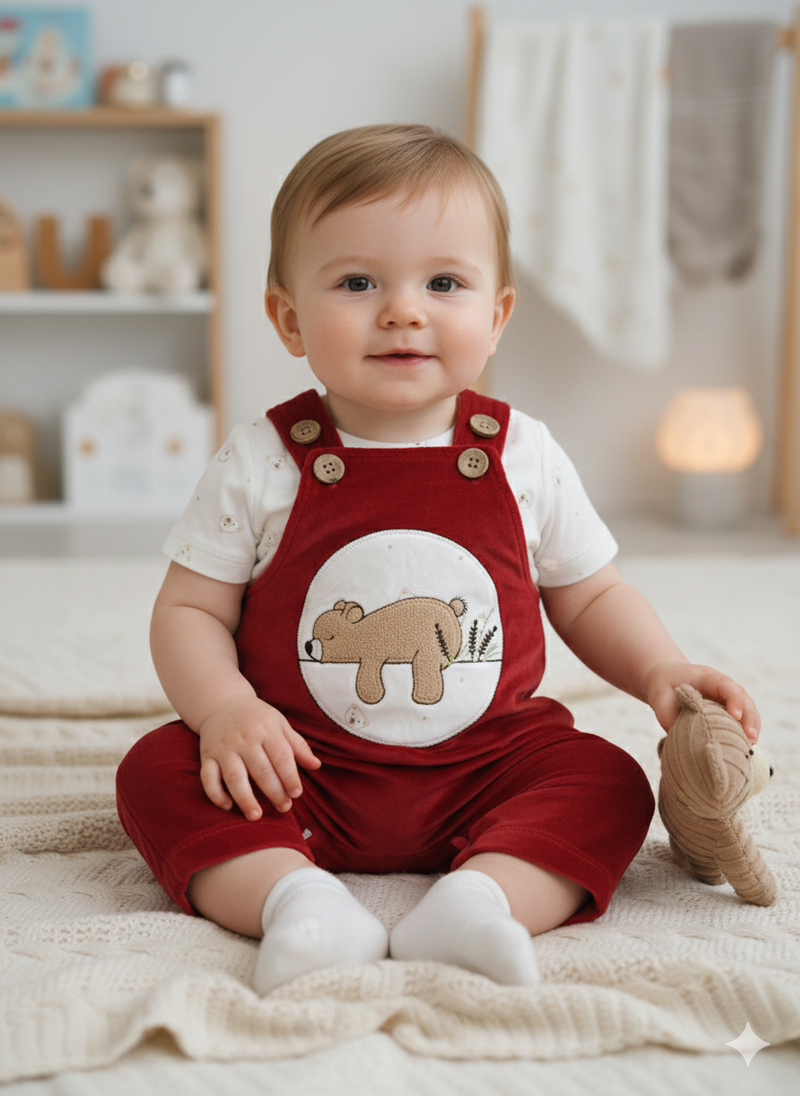 Red with white - Sleeve Dungaree