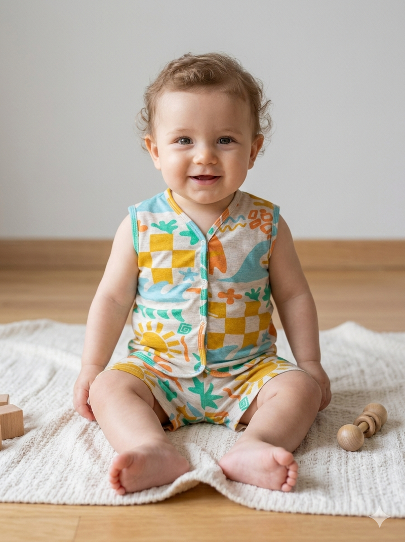 Beach theam- Sleeveless Jabla shorts set