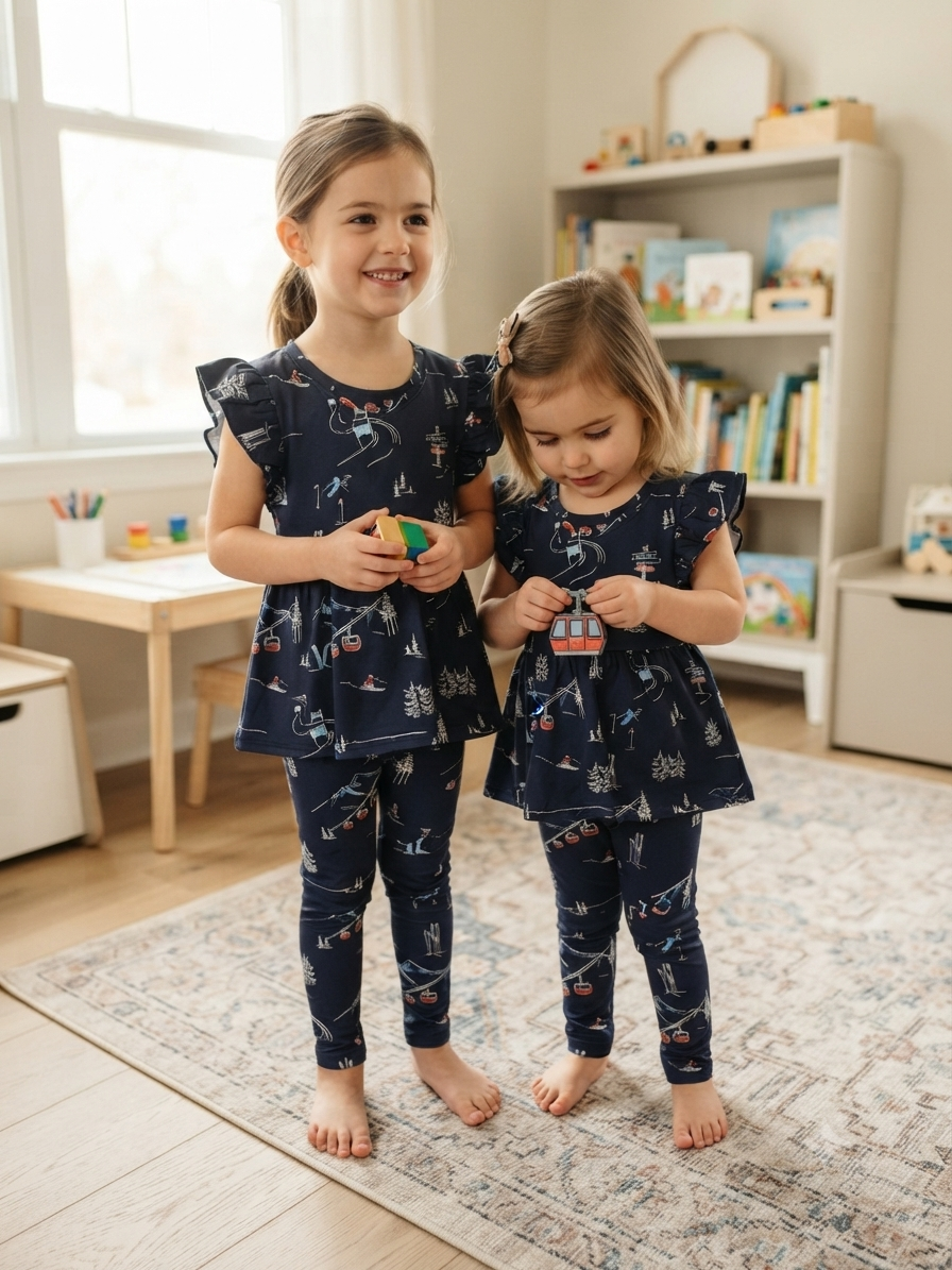 Navy blue ski themed 21/8-Peplum Girls set