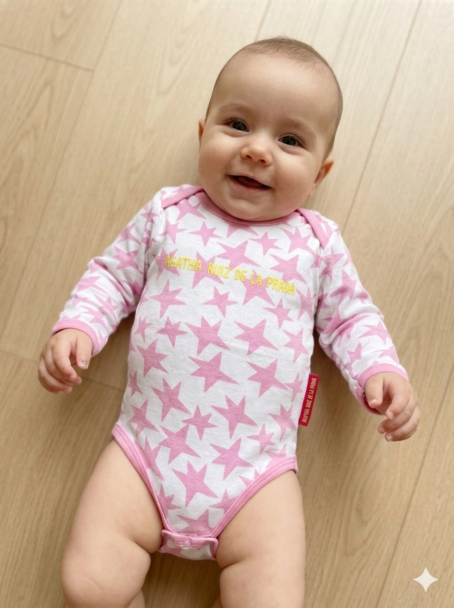 White with pink star - Baby Romper