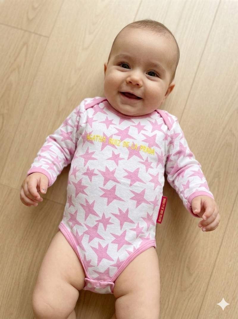 White with pink star - Baby Romper