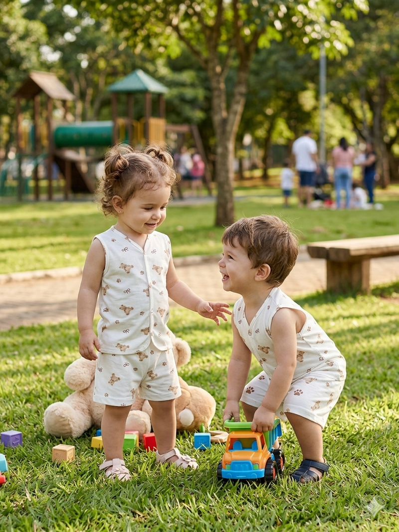 With with Brown Teddy 🧸- Sleeveless Jabla shorts set