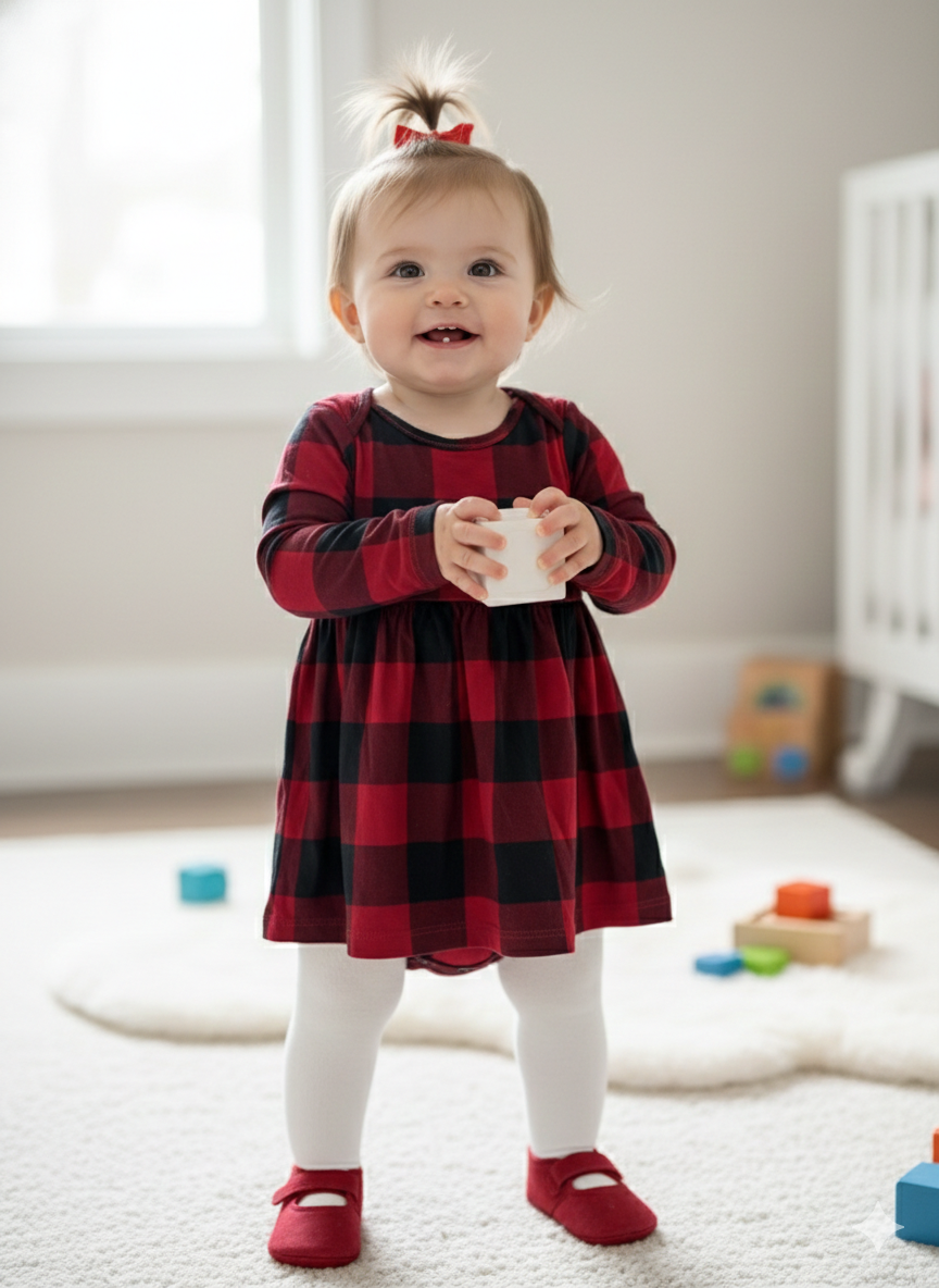 Black & Red checked -Onesies full sleeve frock