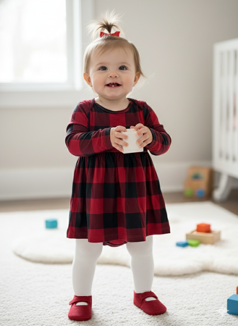 Black & Red checked -Onesies full sleeve frock