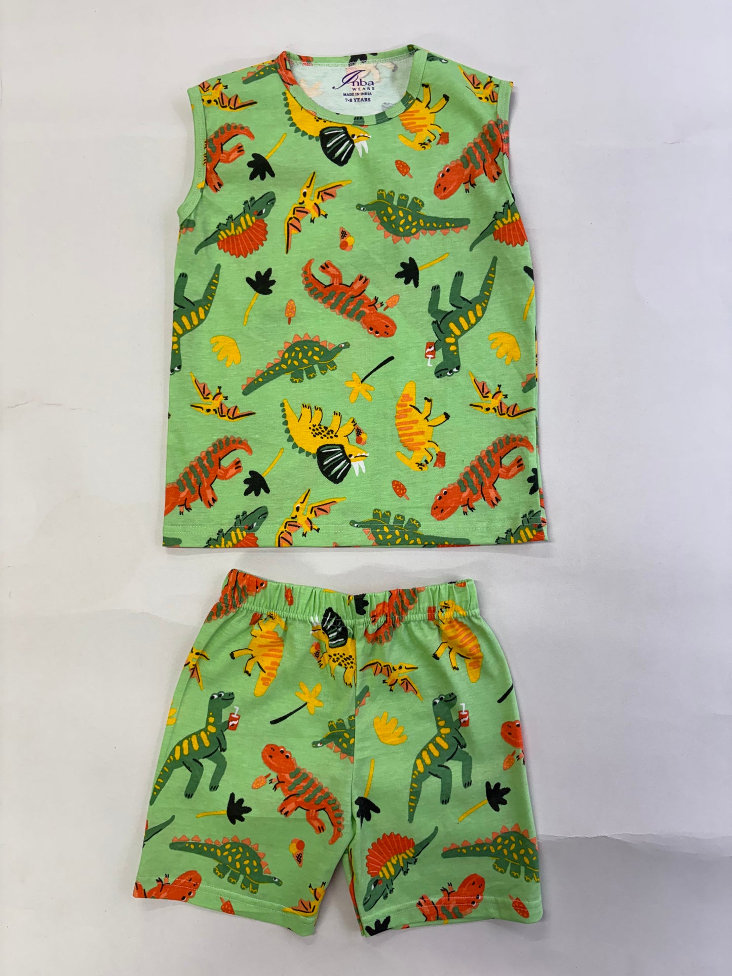 Green with Dino-Sleeveless co-ords