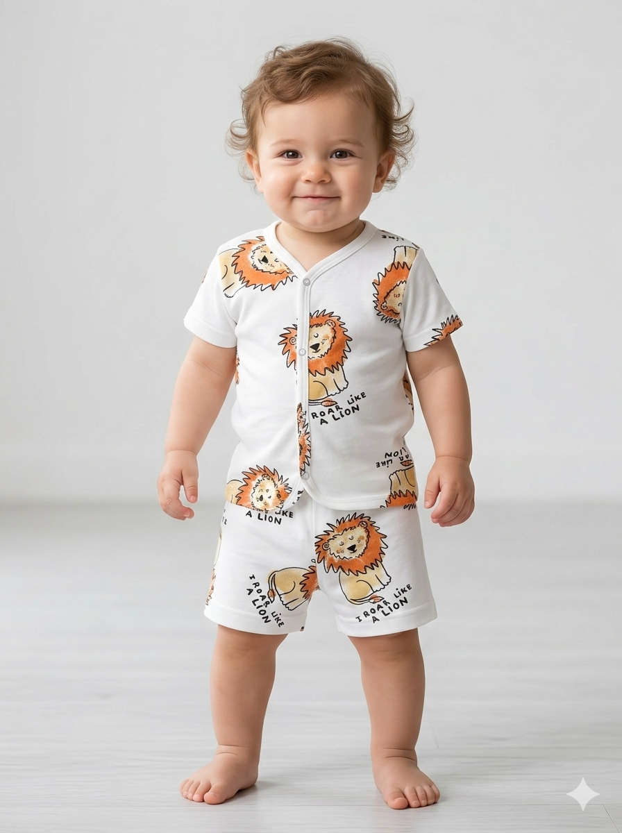 White with Simba -Half Sleeve Jabla Short sets