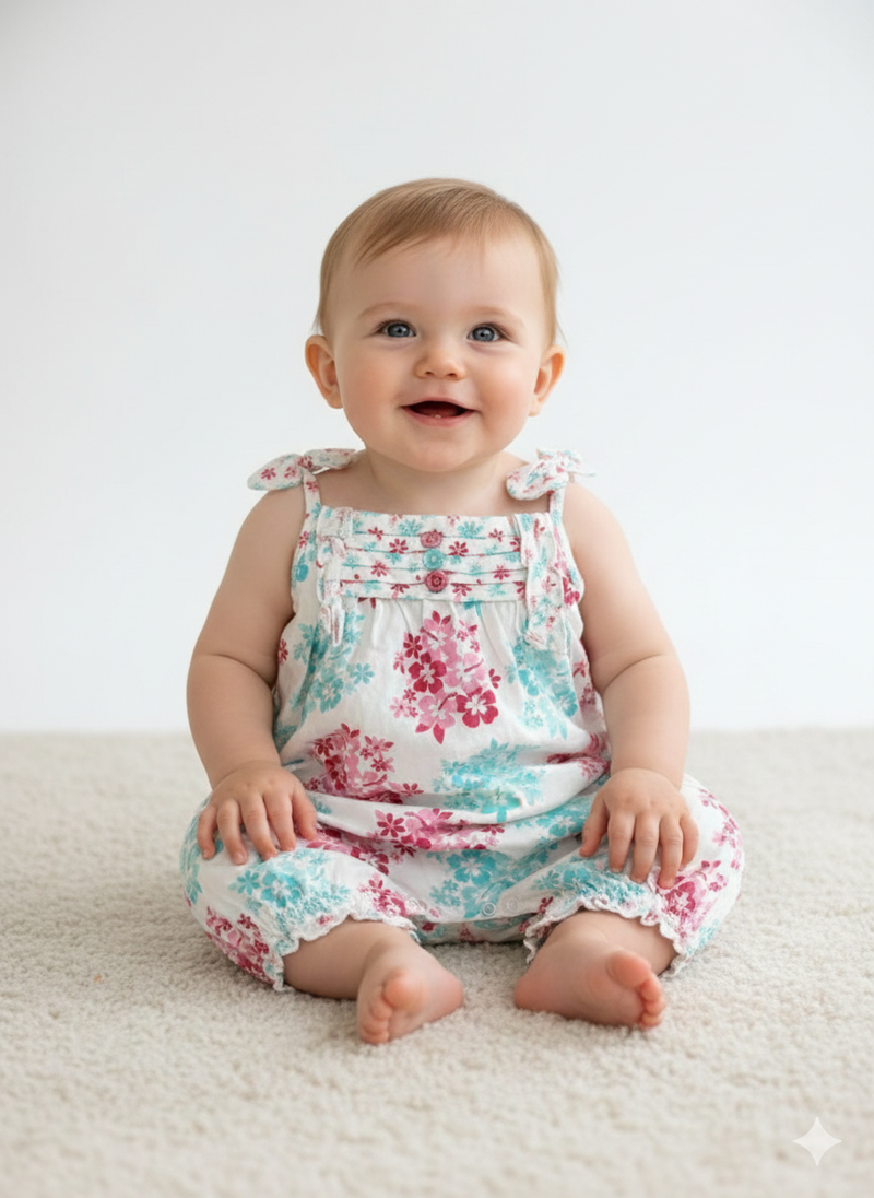 White with pink & blue flower -Baby High Quality Jumpsuits