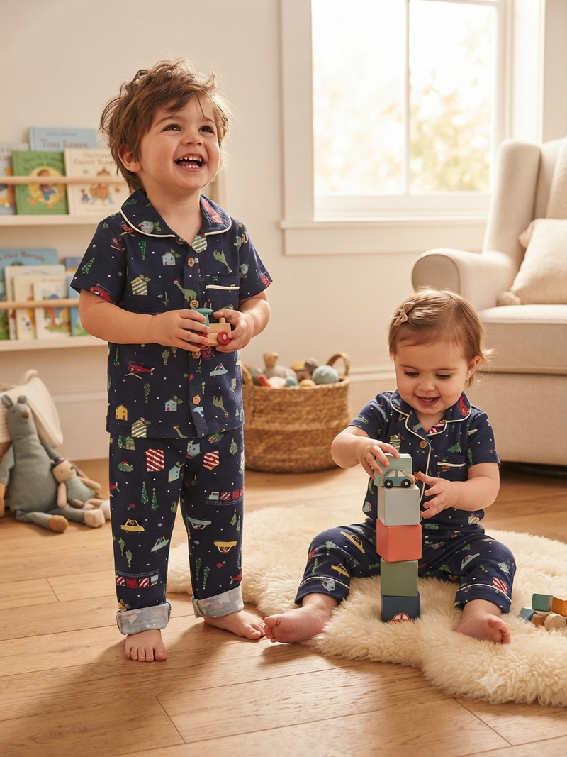 Holiday toy and vehicle print- Baby Collar Night Suits