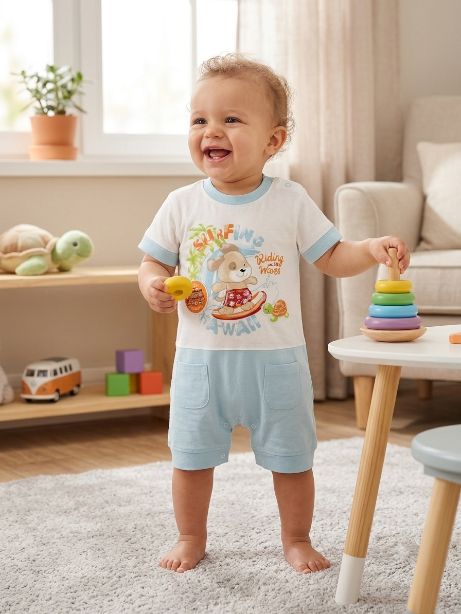 Surfing riding on the waves -baby half Jumpsuit