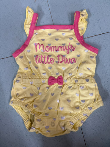 Yellow & hearts with mommy’s little diva -Baby Romper