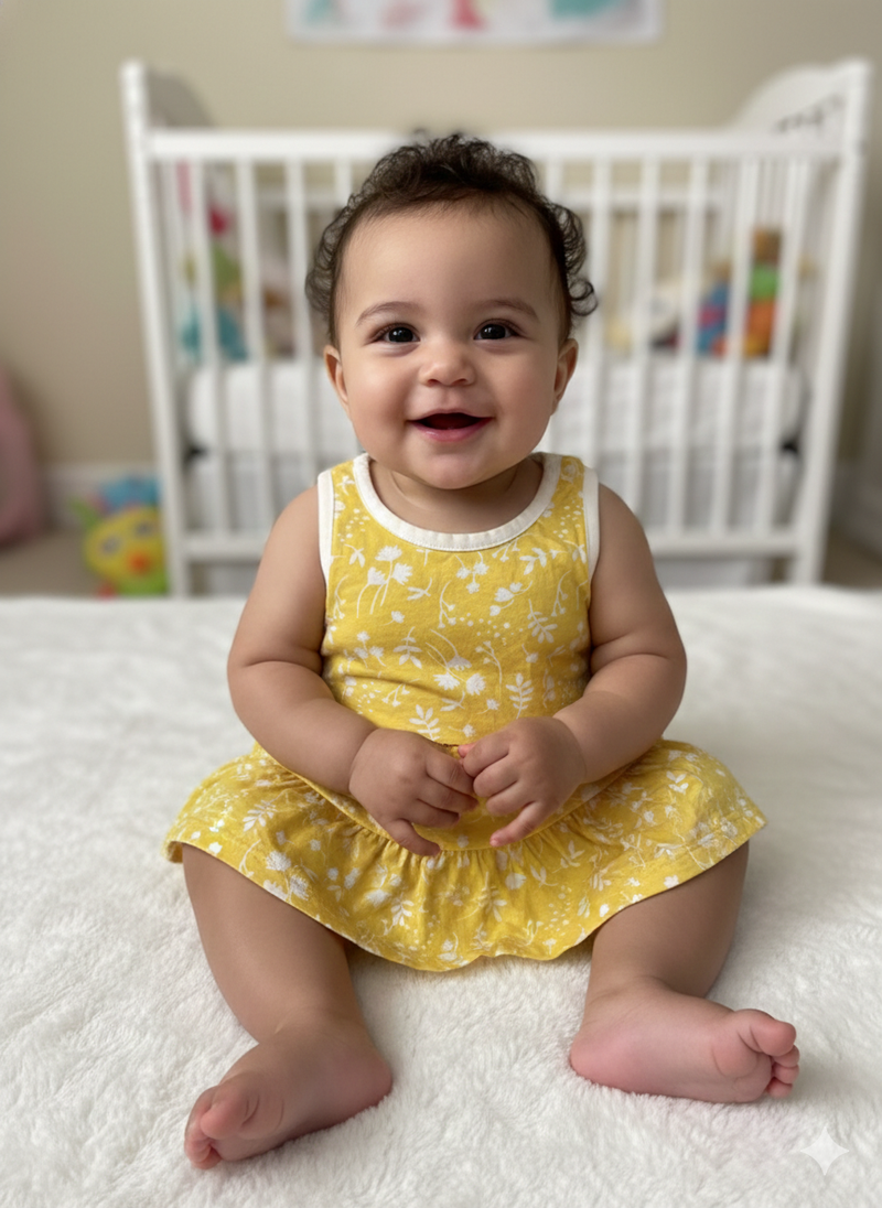 Yellow  white  flowers-Top -Baby Sleeveless Frock