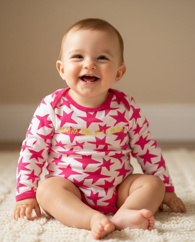 White with dark pink star - Baby Romper