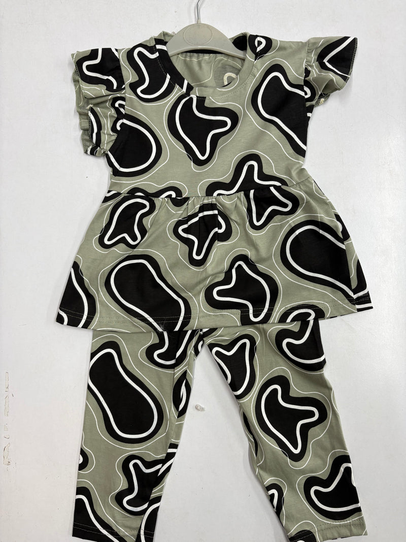 Green with the black peplum co - ord girls set Sep
