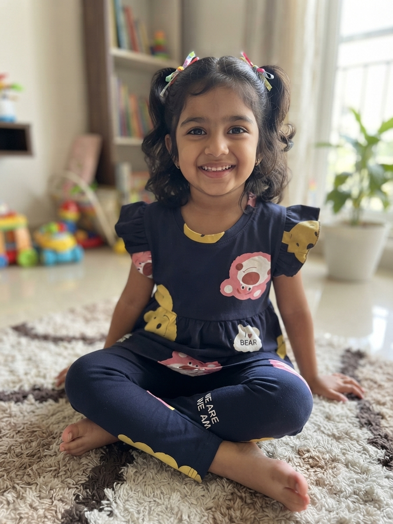 Dark Blue peplum co - ord girls set Sep1