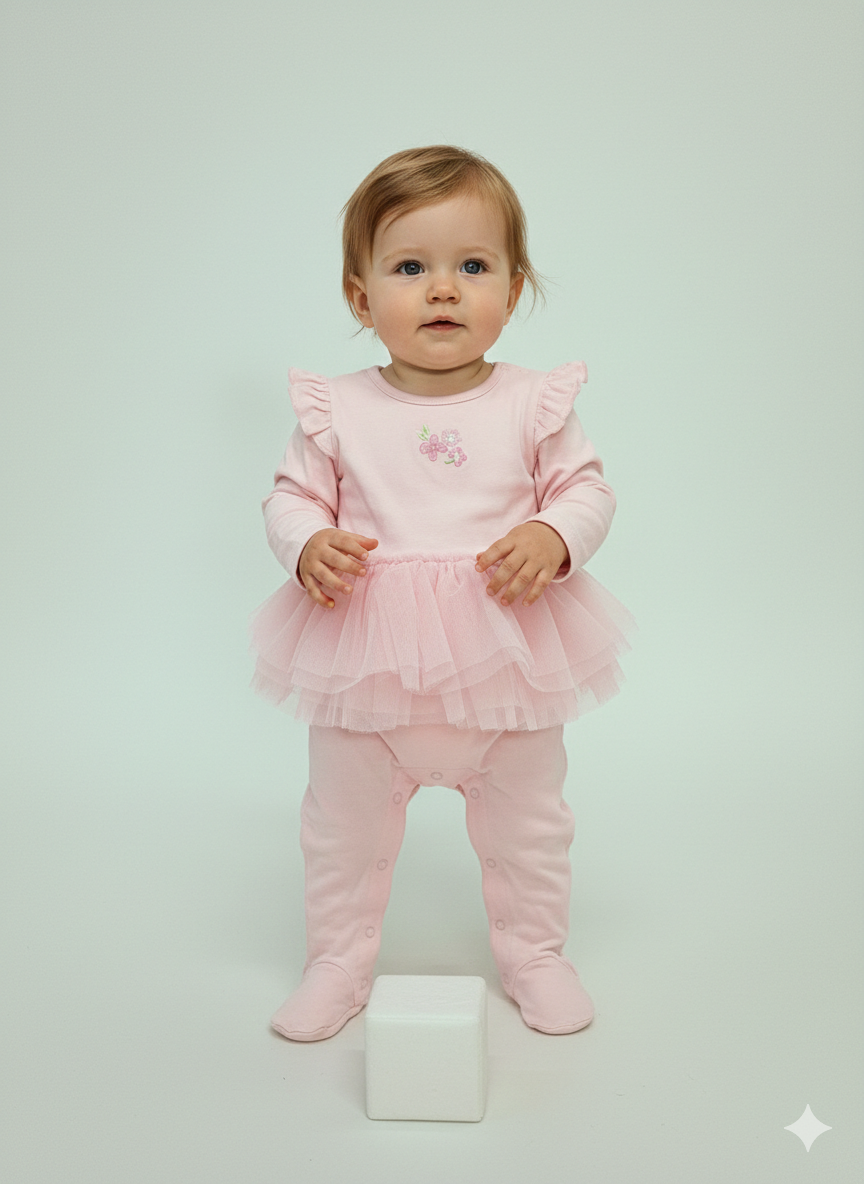 Pink with flower -Onesies full frock