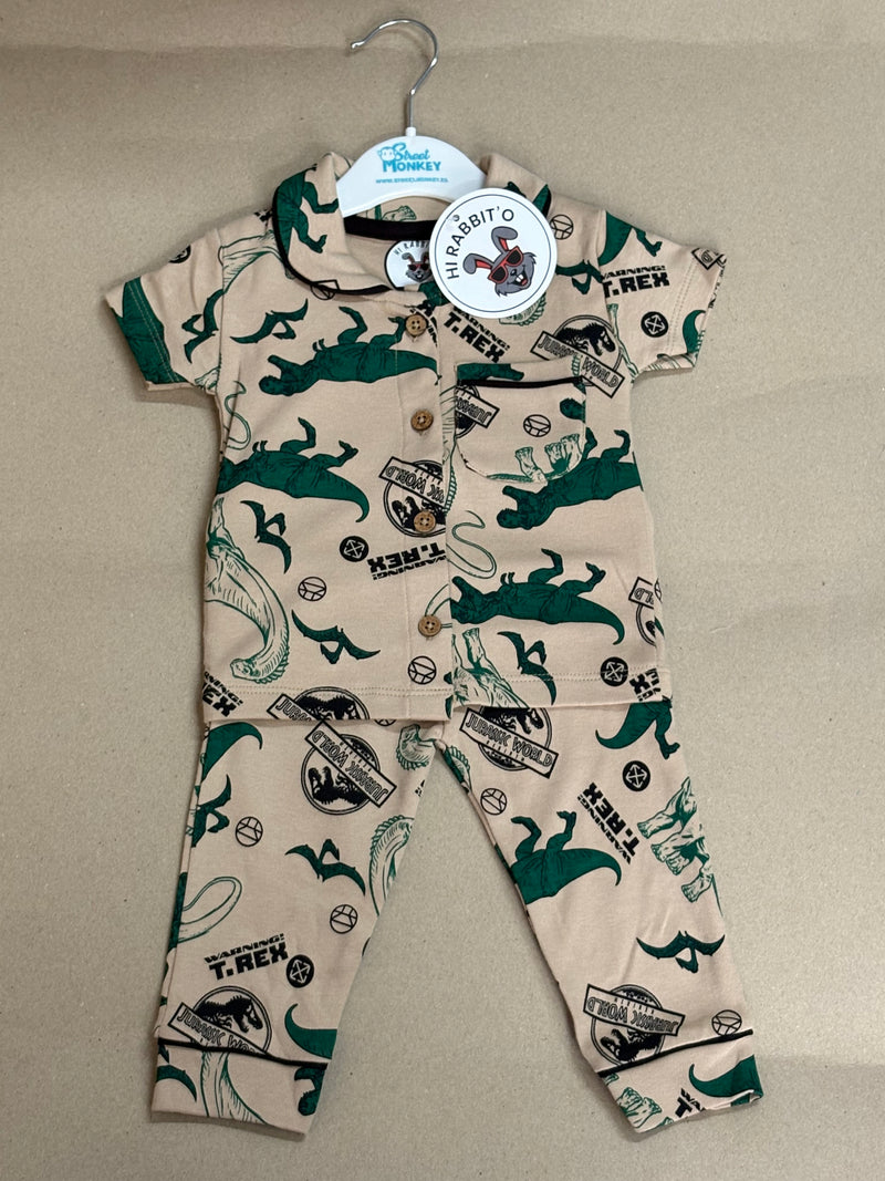 Beige and green dinosaur 🦖 - Baby Collar Night Suits
