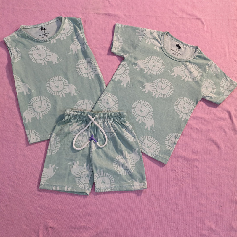 Green With Lions- 3 Pc Co-ords Combo