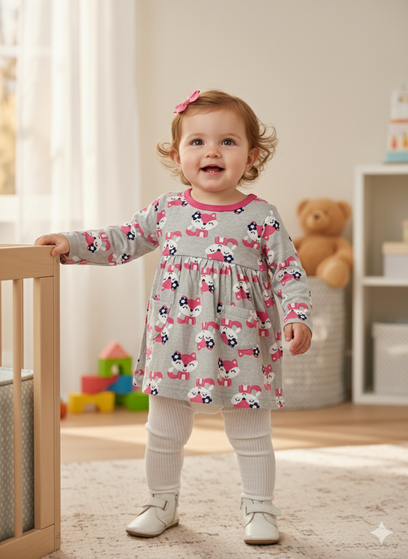 Pink cat -Baby full sleeve frock