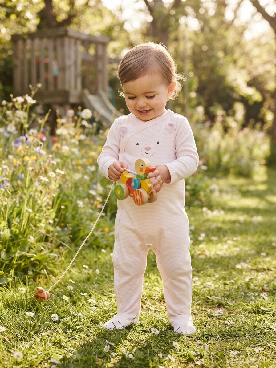 Baby pink with teddy face with shoe (snap button)-Baby Jumpsuits
